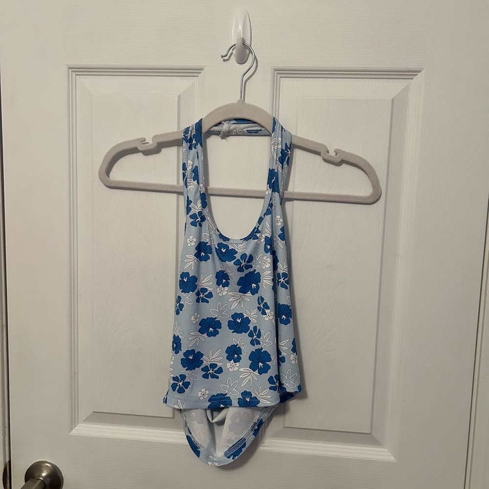 Blue Floral Cropped Halter Top